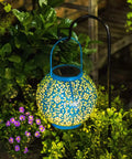 Teal Blue Solar Lantern Outdoor Garden Light 7.9 Inch Waterproof Metal Table Lamp Auto On Off For Patio Yard Decor in garden setting