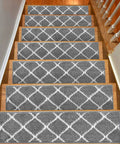 15 Piece Non Slip Stair Treads For Wooden Steps Indoor Carpet Runner Rugs Mat 8x30 Inches Gray Diamond Pattern Soft Grip