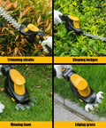 Cordless Hedge Trimmer And Grass Trimmer 2 In 1 For Yard Work 1200 RPM Power To Cut Thick Hedges And Lawn Edges Works With 20V MAX Batteries Battery Not Included Yellow shown trimming shrubs and shaping hedges.