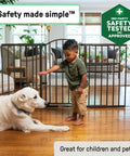 Child with dog by Extra Wide Baby Gate And Dog Gate For Hallways And Large Openings, Fits 44 To 72 Inch Openings, 36 Inch Tall, Hardware Mounted, Sturdy Bronze Finish Safety Gate For Pets And Kids
