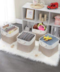 Slick Cube Storage Bins Ditch The Mess Fabric Baskets For Closets And Shelves Foldable Organizer Containers A Clutch Home Stash Box In Light Khaki 13 Inch 3 Pack displayed with various items neatly organized inside.