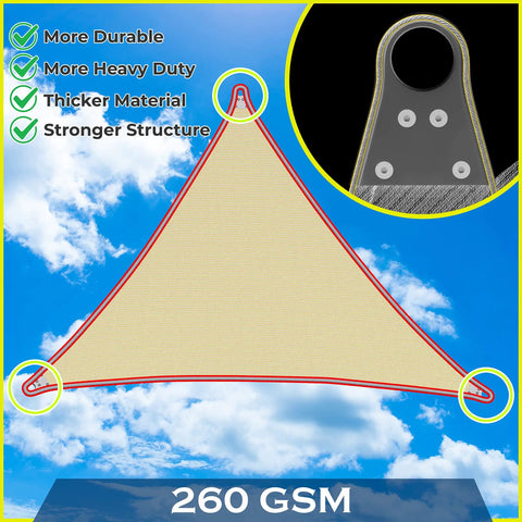 Beige 24 Feet By 24 Feet By 24 Feet Beefy Heavy Duty Triangle Shade Sail With Super Ring Canopy Awning, 260 GSM, sky background