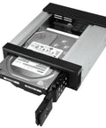 Trayless 5.25 Inch To 3.5 Inch Drive Bay For SATA And SAS HDDs And SSDs Aluminum Enclosure Hot Swap Ready Easy Swaps Between Systems Great For IT Pros Needing Quick Drive Transport, open with hard drive