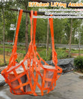 Heavy Duty Cargo Lifting Net For Moving And Construction 6.6 By 6.6 Feet 2204 Lb Load Capacity in use outdoors with orange straps