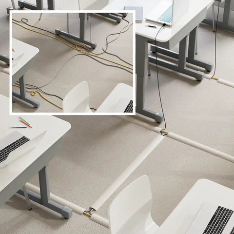 Beefed-Up Floor Cord Cover 6-Foot Cable Protector For Home Or Office Hide Extension Cords And Prevent Trip Hazards Flexible PVC Beige Cable Hider Coils Flat And Cuts To Size Ideal For High Traffic Areas Keeps Cables Safe From Pets And Kids.