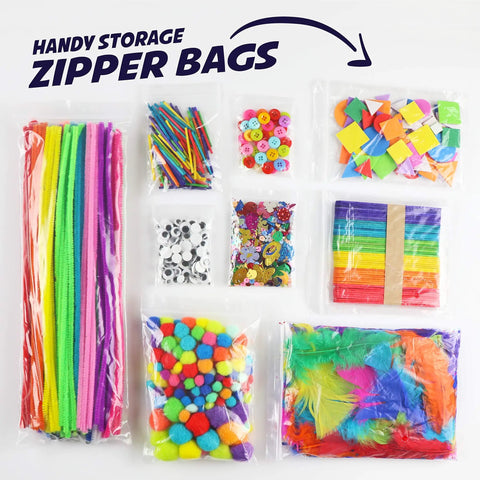 One Stop Arts And Crafts Kit For Kids And Toddlers With A Seriously Huge Supply Of Pipe Cleaners, Popsicle Sticks, Buttons in bags
