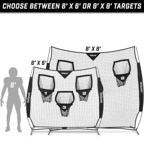 Six By Six Foot Football Throwing Net For QB Training And Passing Accuracy With Three Target Pockets Simulating Prime Receiving Areas