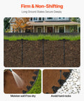 No Dig Garden Edging Border Kit With 60 Spikes, installed in soil showing firmness and resistance, with tips for installation.