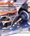 NordWolf 5-Piece M35 cobalt stubby drill bit set in storage box; 1/4-inch hex shank for quick chucks and impact drivers.