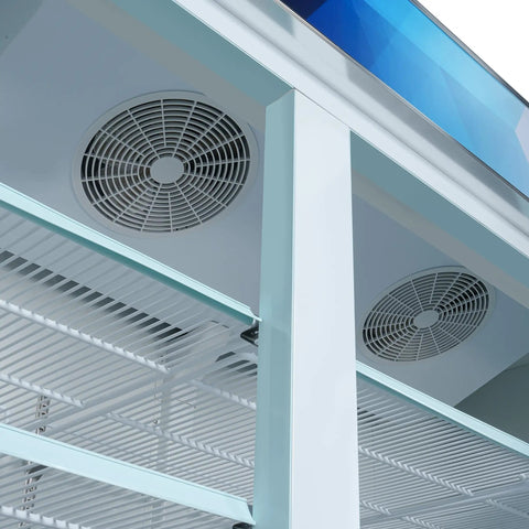Heavy Duty Triple Glass Door Upright Freezer Merchandiser In Crisp White 52 Cubic Feet Commercial Display Cooler with precision cooling fans.