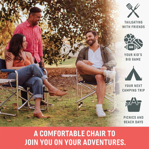 Group enjoying Director Style Outdoor Chair With Side Table And Armrest Caddy, Lightweight Aluminum Folding Camping Chair For Adults