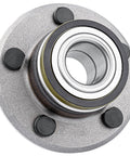 Pair Front Wheel Hub Bearing Assembly For 2005-2011 Chrysler 300, 2005-2008 Dodge Magnum, 2006-2010 Charger, 2008-2010 Challenger - RWD Direct Fit OE-Style Replacement With Premium Bearings For Smooth Daily Driving And Easy Install. Close-up view of the wheel hub with 5 black bolts.