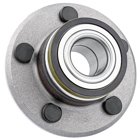 Pair Front Wheel Hub Bearing Assembly For 2005-2011 Chrysler 300, 2005-2008 Dodge Magnum, 2006-2010 Charger, 2008-2010 Challenger - RWD Direct Fit OE-Style Replacement With Premium Bearings For Smooth Daily Driving And Easy Install. Close-up view of the wheel hub with 5 black bolts.