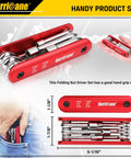 6 In 1 Folding Hex Nut Driver Set With SAE Sizes 3/16, 1/4, 5/16, 11/32, 3/8, 7/16 Inch Cr-V Steel Shank and pocket size