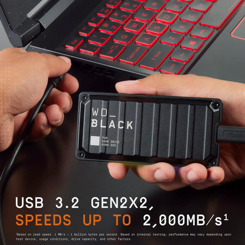 P40 Game Drive SSD 1TB Portable External Solid State Drive With Lit RGB Lighting And USB 3.2 Gen2x2 Speeds Up To Two Thousand Megabytes Per Second, PlayStation Xbox PC And Mac Ready, Custom Lighting Control connected to laptop