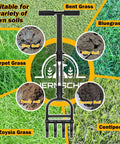 Manual Lawn Aerator With 4 Core Plugs And Hollow Tine Design For Compact Soils Heavy Duty Tool shown with soil and grass types
