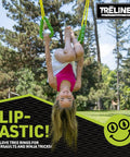 Child using Backyard Gymnastics And Swing Set Kit With 36 Ft Slackline, Monkey Bars, Two Swings, Double Trapeze Bar, Two Gym Rings.