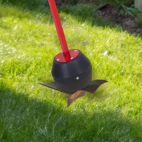 Magnetic Pickup Tool With 25lb Pull 27.5 Inch Reach Quick Release Handle on grass, showing red handle and black magnetic head