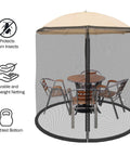 Patio Umbrella Mosquito Net With Zippered Mesh For 7.5 Foot Umbrellas, Bug Screen To Keep Out Insects, Weighted Bottom, Outdoor Dining Setup
