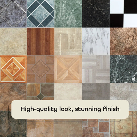 Peel And Stick 18 Inch Vinyl Floor Tiles 10 Piece Self Adhesive Set In Rustic Copper Slate Pattern For Kitchen Bathroom And Dining Room DIY Flooring No Glue Needed Easy Install Ideal For Quick Home Makeover sample patterns display