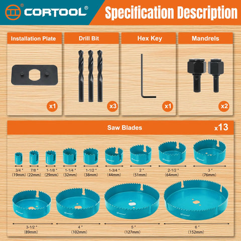 Open Slot Hole Saw Kit With Double Ground Teeth 21 Piece Drill Bit Set Including 13 Blades From Three Quarter Inch To Six Inch