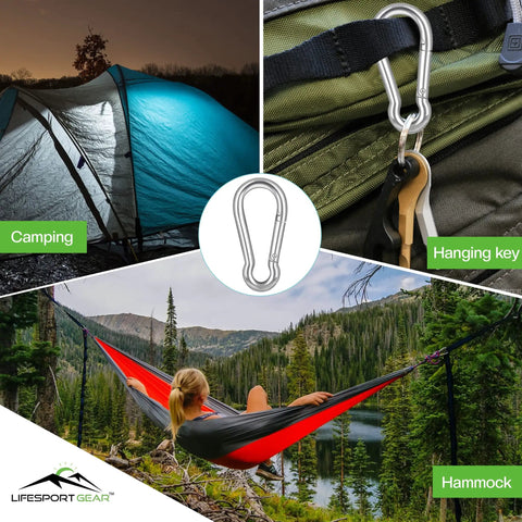 Heavy Duty 316 Stainless Steel Carabiners 3 Inch Spring Snap Hooks used for camping hammock and key hanging outdoors