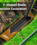 Narrow Trenching Spade With 56 Inch Long Handle, 4 Inch Wide V Shaped Blade For Precise Digging In Tight Spaces, Dig Pipes And Wires, Heavy Duty Trenching Tool For DIY Yard Work in action on grass