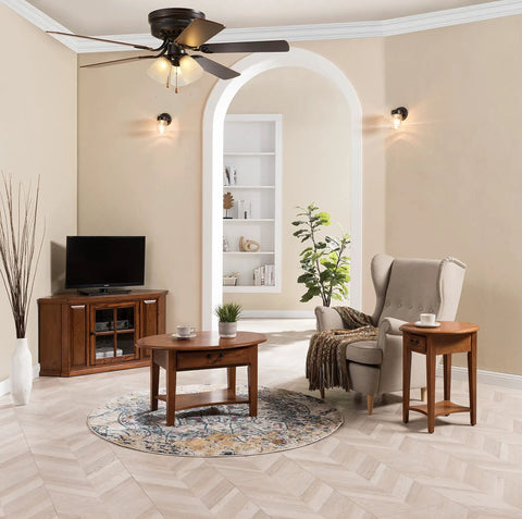 52 Inch Traditional Ceiling Fan With Five Blades And Dope LED Light Kit, Low Profile Hugger, in a modern living room