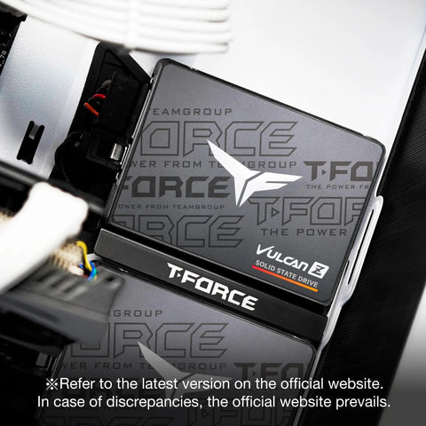 Close-up of Vulcan Z 256GB 2.5 Inch SATA III SSD with SLC Cache and 3D NAND installed in a desktop PC, focus on branding.