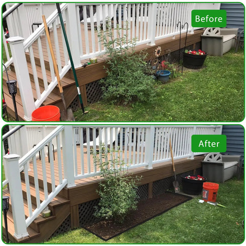 Before and after using Heavy Duty Landscape Edging Border 100 Ft Roll 2 Inch Tall With 180 Spikes Flexible Vinyl Plastic Garden Border.
