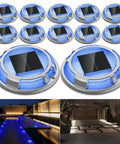 Solar Dock Lights Outdoor 12 Pack Waterproof LED Pathway Lights Dual Color Blue And White For Driveway Walkway Deck Patio