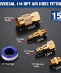 Pro Grade 16 Piece One Quarter Inch NPT Air Hose Fitting Kit With Storage Case Includes Quick Connect Brass Couplers And Plugs