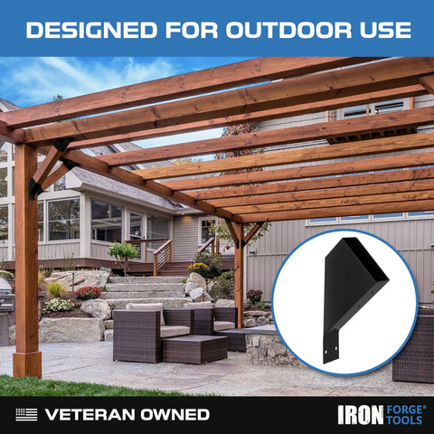Heavy Duty 2x4 Pergola Brackets Kit Eight Pack Steel Corner Braces Powder Coated For No-Fuss DIY Installations, 45 Degree Angle Brackets And Hardware For Gazebo Roof Kits
