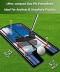 Putting Mirror Alignment Training Aid For Golf on grass showing size 12x5.7 inches with putter and golf ball for accuracy practice