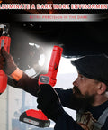 Man using Cordless Three Eighth Inch Ratchet Wrench Workhorse for tough jobs with LED light in dark workspace