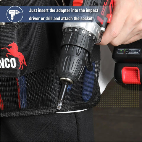 Using Heavy Duty Impact Square Socket Adapter Set, 10 Piece, 1/4 Inch Square Tip, Hex Shank, with black drill for fastening