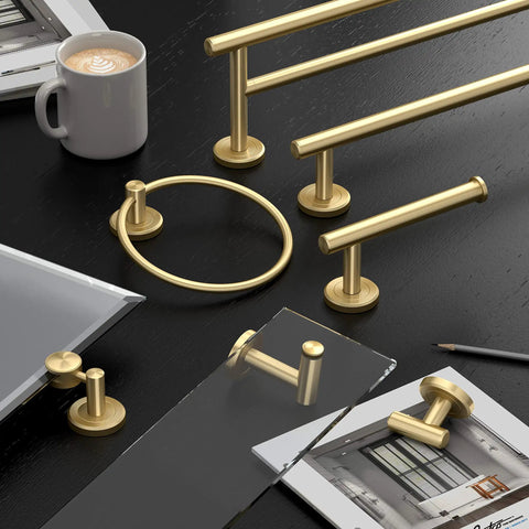 Latitude II Euro Style Single Post Toilet Paper Holder In Brushed Brass For Modern Bathrooms with matching brass accessories