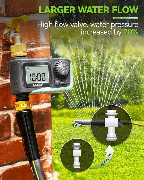 Brass Inlet With Brass Swivel Sprinkler Timer With Rain Delay And Manual Watering Digital Hose Irrigation System Kit For Lawns 1 Outlet Durable Metal Filter Gaskets To Stop Sediment Weatherproof Yard Water Timer installed on brick wall