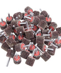 Pile of 50 Pack Mounted Flap Wheels 1 Inch Diameter By 1 Inch Wide With 1/4 Inch Shank 80 Grit Aluminum Oxide For Rust Removal And Weld Burr Cleanup Fits All Drills