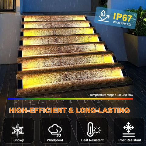 Solar Step Lights For Outdoors Waterproof IP67 Stair And Deck Lights Pack Of 6 illuminating stone steps at night