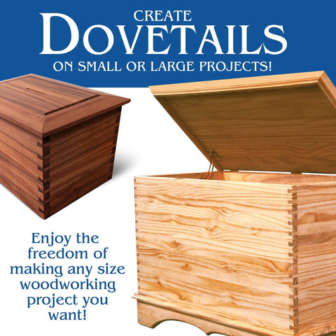 Professional Dovetail Jig System With Precision Flush Trim Bearing For Knocking Out Ridiculously Tight Joints Without Breaking A Sweat On Any Weekend Woodworking Project, showcasing wooden boxes with dovetail joints.