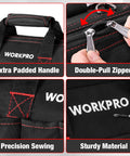 Close-up details of 14 Inch Tool Bag With Adjustable Shoulder Strap Multi Pocket Tool Organizer In Pro Grade Durable Black Polyester