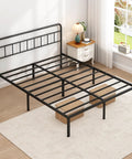 Built Tough Full Size Metal Bed Frame With Sleek Headboard And Scratch Proof Finish in black, showcasing modern design and stability.