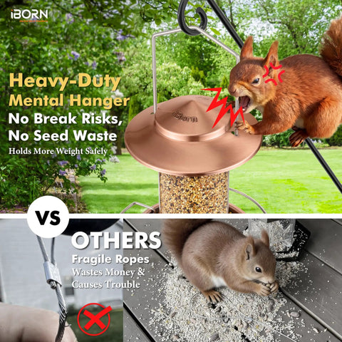 Chew Proof Metal Bird Feeder For Outdoors With Copper Finish Holds About One Point Three Two Pound Seed Three Perches Squirrel Proof Roof And Tray Weather Resistant Hanging Cardinal Feeder Seed Not Included, compared with other feeders