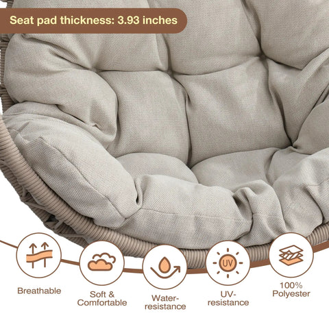 Close-up of grey yarn-dyed cushion detailing on Hanging Egg Chair With Stand Foldable Hammock Swing Chair Built For All Weather Use