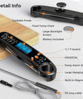 2-In-1 Instant Read Meat Thermometer With Dual Probes, Ultra Fast Digital Food Thermometer With Backlight, Magnet, Waterproof shown with features labeled