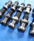 Pro Shop Ready Cat40 Coolant Thru Tool Holder Lot features rugged pull studs arranged on blue background.