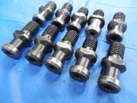 Pro Shop Ready Cat40 Coolant Thru Tool Holder Lot features rugged pull studs arranged on blue background.