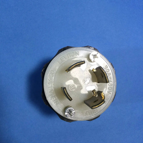 30 Amp 480 Volt 3 Phase NEMA L16 30P Locking Plug 3P 4W Industrial Grade Grounding, nylon plug, view of contacts