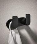 Matte Black Avid Double Robe Hook For Towel And Robe Storage, Premium Metal Bath Hardware With Easy Install on wall with towel